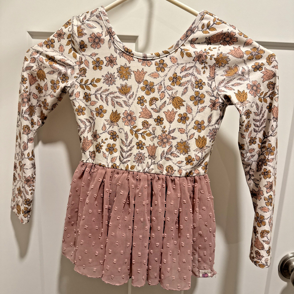 Cheeky Plum Farrah Long Sleeve Floral Leotard Size 5T - Spiced Peach